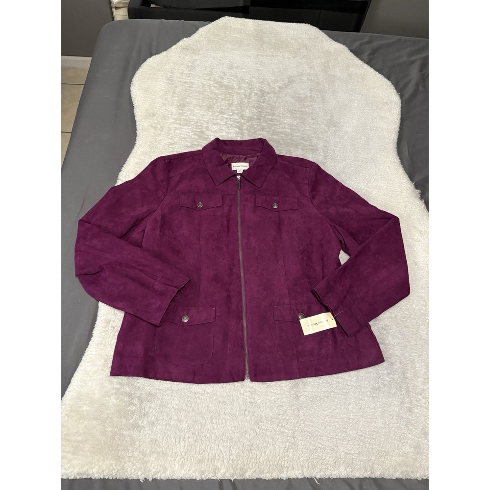 Studio Works Blackberry‎ Jam Faux Suede Lined Zip Front Jacket Womens Size 14